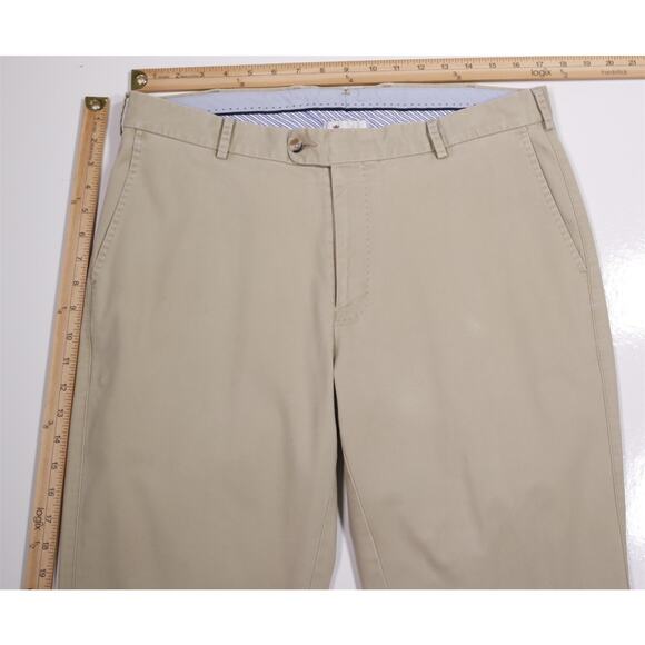 Peter Millar Soft Touch Khaki Tan Flat Front Chino Pants Trousers 35x31 - Picture 4 of 7